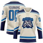 Personalized Blue Navy Hockey Jersey with Lace Neck - Cream Color Design Personalized Cream Blue-Navy Hockey Lace Neck Jersey