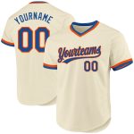 Personalized Blue Orange Throwback Baseball Jersey - Custom Cream Color Design Personalized Cream Blue-Orange Throwback Baseball