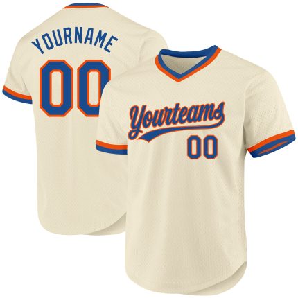 Personalized Blue Orange Throwback Baseball Jersey - Custom Cream Color Design Personalized Cream Blue-Orange Throwback Baseball