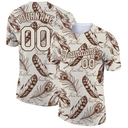 Personalized 3D Feather T-Shirt in Cream Brown for Performance Wear Personalized Cream Brown 3D Feather Performance T-Shirt