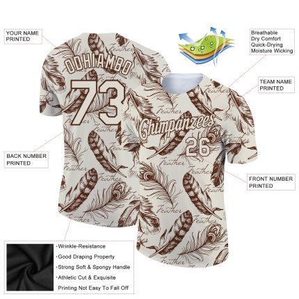 Personalized 3D Feather T-Shirt in Cream Brown for Performance Wear Personalized Cream Brown 3D Feather Performance T-Shirt