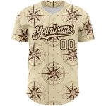 Personalized 3D Navigation Compass Baseball Jersey - Cream Brown Design Personalized Cream Brown 3D Navigation Compass Baseball