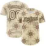 Custom Name and Number 3D Pattern Navigation Compass Baseball Jersey, Personalized Cream Brown Design Personalized Cream