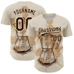 Custom Vintage Baseball Jersey with Name and Number - Personalized Cream Brown 3D Pattern Coffee Maker Design Personalized