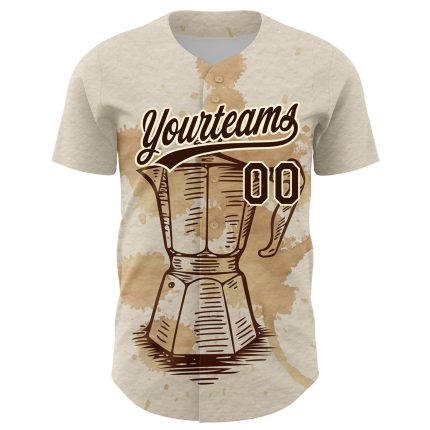 Personalized Vintage Coffee Maker Baseball Jersey in Cream and Brown Personalized Cream Brown 3D Vintage Coffee Maker Baseball