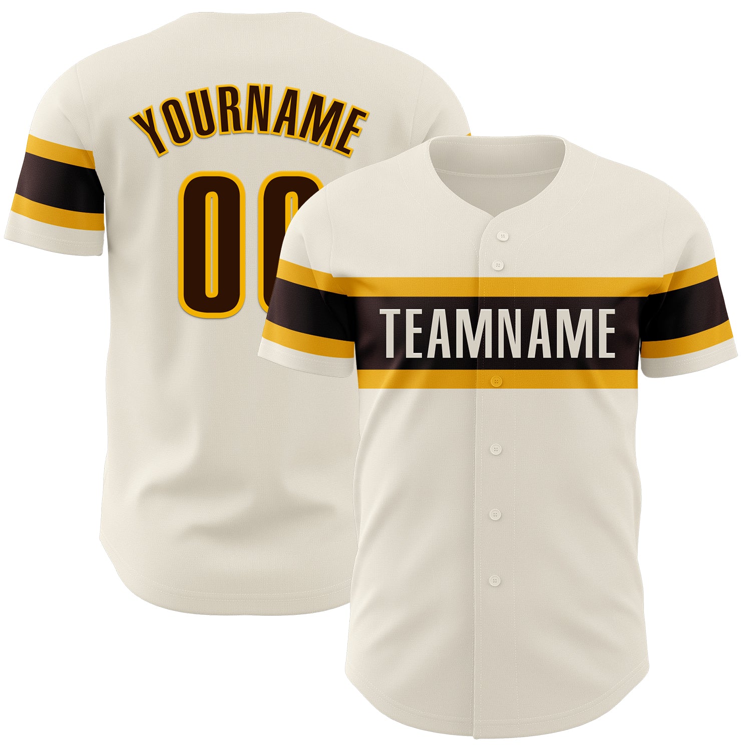 Personalized Authentic Baseball Jersey in Cream Brown-Gold Color Personalized Cream Brown-Gold Authentic Baseball Jersey