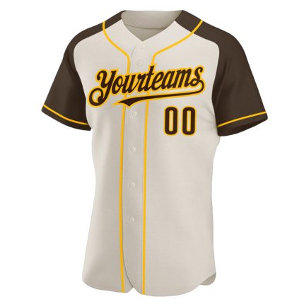 Custom Name and Number Personalized Brown-Gold Baseball Jersey with Raglan Sleeves Personalized Cream Brown-Gold Authentic