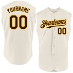 Custom Name & Number Personalized Cream Brown-Gold Sleeveless Baseball Jersey - Authentic Team Apparel Personalized Cream