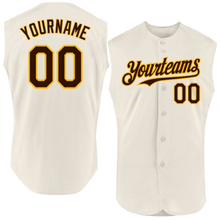 Custom Name & Number Personalized Cream Brown-Gold Sleeveless Baseball Jersey - Authentic Team Apparel Personalized Cream
