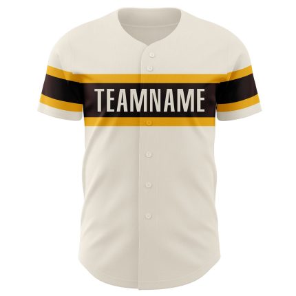 Personalized Brown Gold Baseball Jersey for Men and Women - Custom Cream Design Personalized Cream Brown-Gold Baseball Jersey
