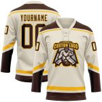 Personalized Brown-Gold Hockey Lace Neck Jersey - Custom Team Jersey Personalized Cream Brown-Gold Hockey Lace Neck Jersey