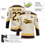 Custom Name Number Hockey Jersey - Personalized Cream Brown Gold Lace Neck Team Personalized Cream Brown-Gold Hockey Lace