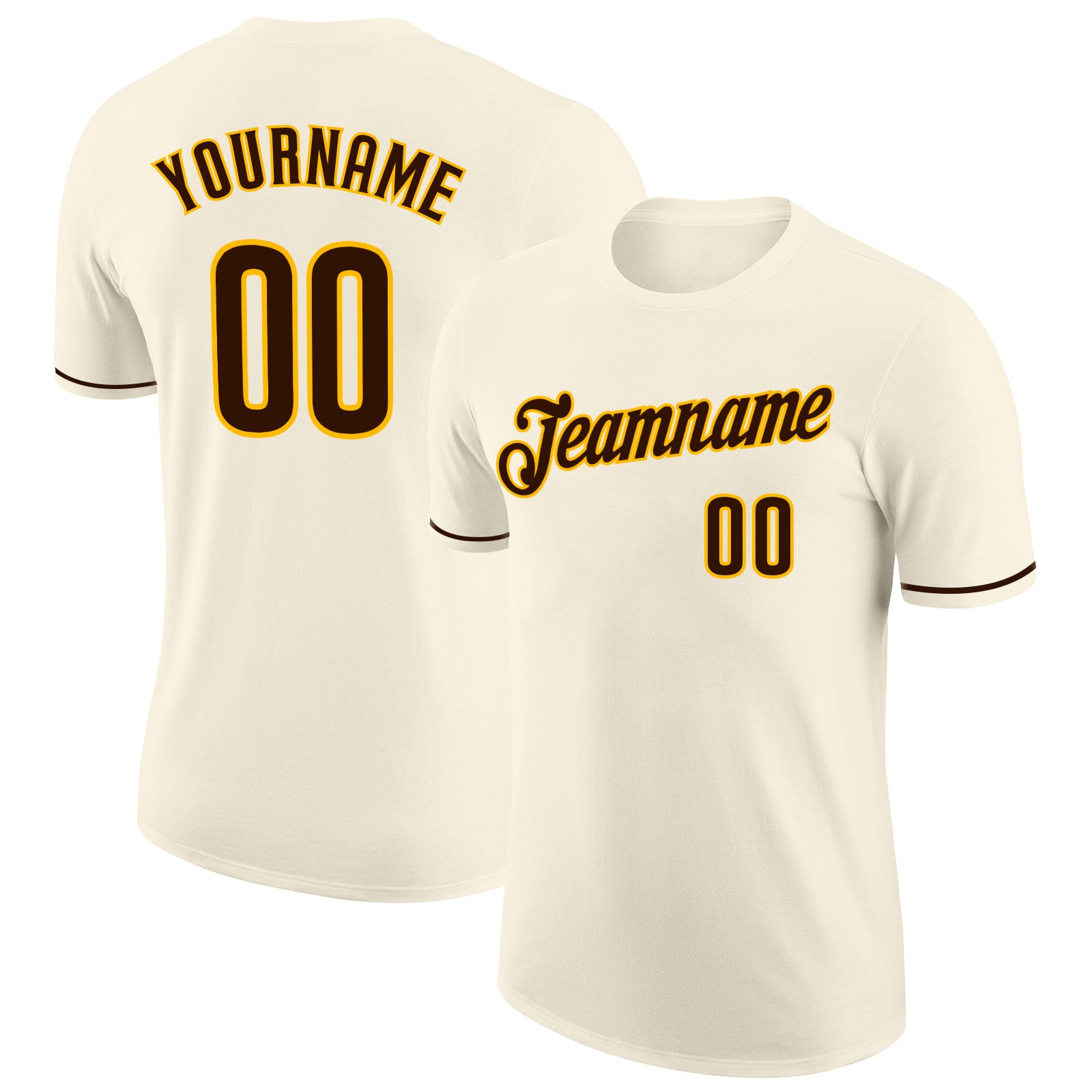 Personalized Brown-Gold T-Shirt for Performance | Custom Cream Athletic Shirt Personalized Cream Brown-Gold Performance T-Shirt