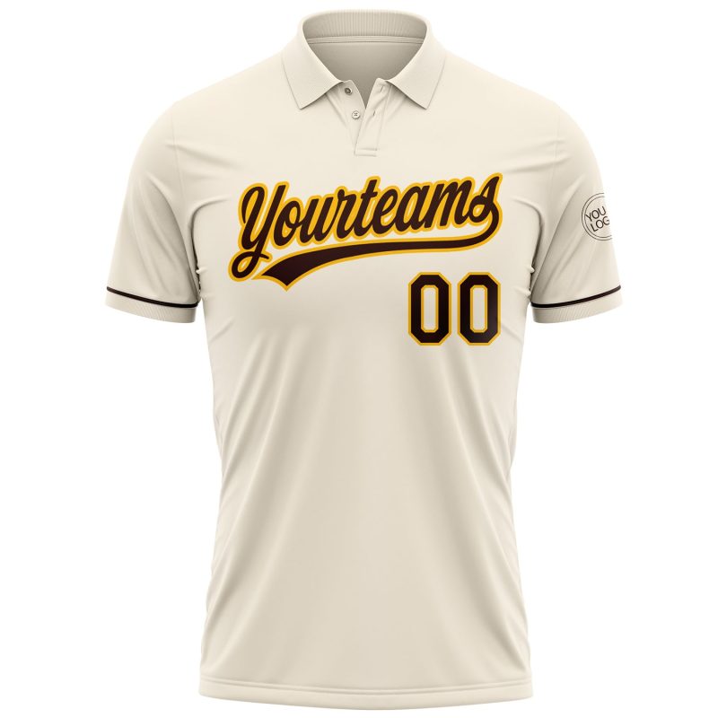 Personalized Golf Polo Shirt - Performance Vapor in Cream Brown-Gold Personalized Cream Brown-Gold Performance Vapor Golf
