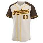 Personalized Baseball Jersey with Cream Brown-Gold Raglan Sleeves Personalized Cream Brown-Gold Raglan Sleeves Baseball Jersey