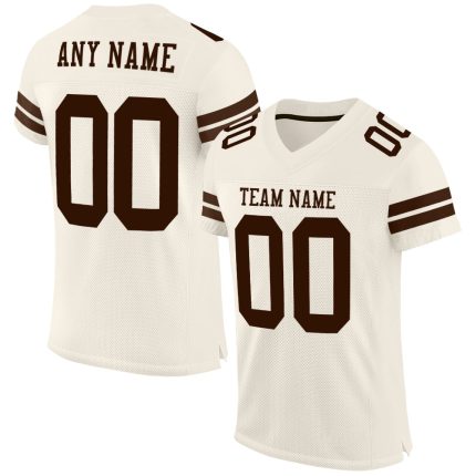 Customizable Brown Cream Mesh Football Jersey with Name & Number - Authentic Team Style Personalized Cream Brown Mesh Authentic