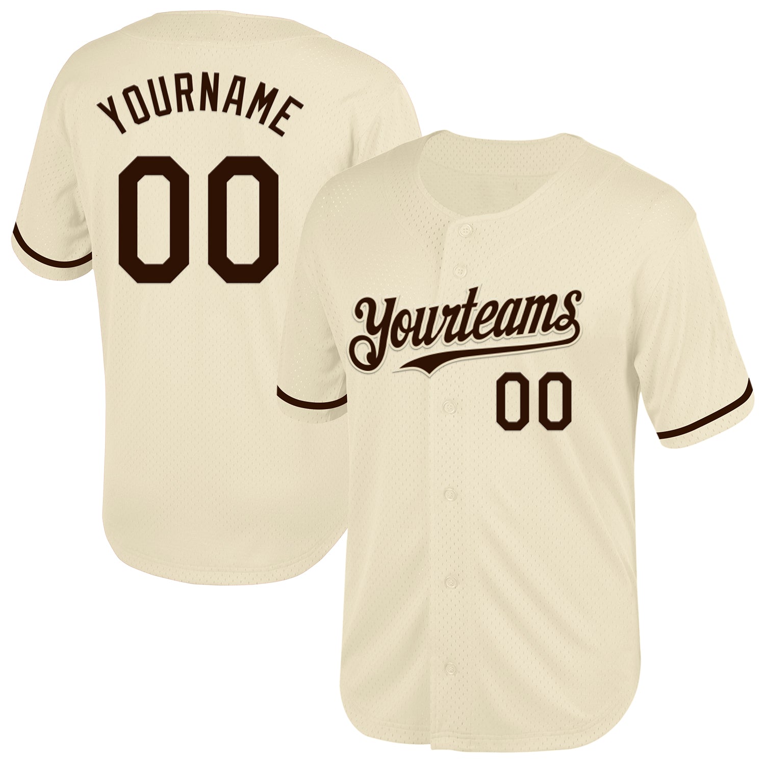 Custom Name and Number Personalized Brown Mesh Baseball Jersey - Authentic Throwback Team Design Personalized Cream Brown