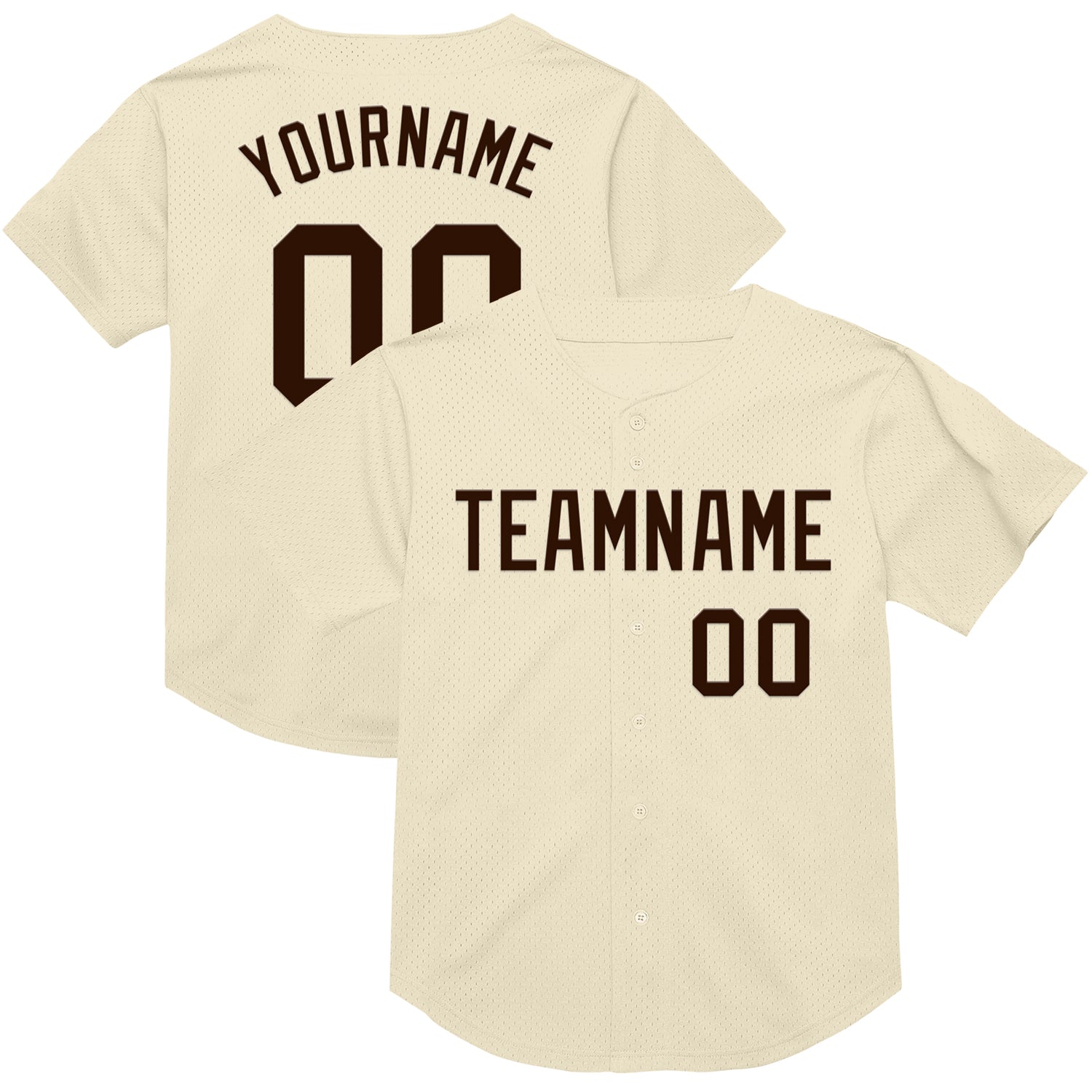 Personalized Brown Cream Mesh Baseball Jersey for Men and Women, Throwback Style Personalized Cream Brown Mesh Throwback
