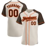 Custom Name and Number Baseball Jersey - Personalized Cream Brown-Orange Authentic Raglan Sleeves Team Apparel Personalized