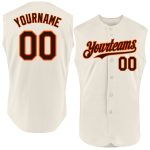 Custom Name & Number Personalized Baseball Jersey in Cream Brown-Orange, Authentic Sleeveless Design Personalized Cream Brown-Orange