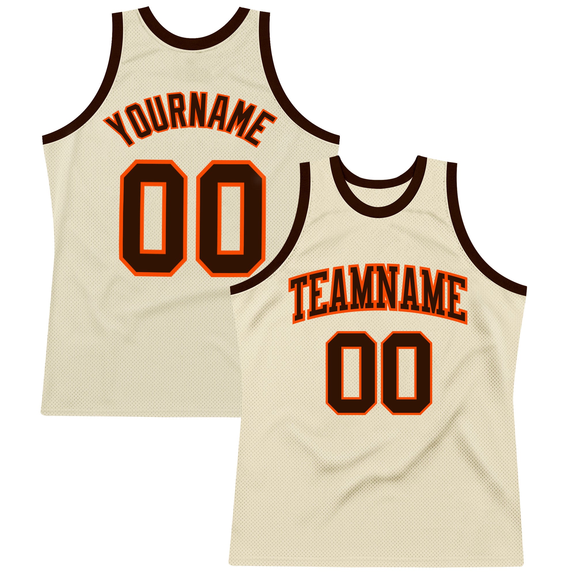 Customizable Brown-Orange Authentic Basketball Jersey with Personalized Name and Number - Team Spirit Wear Personalized Cream