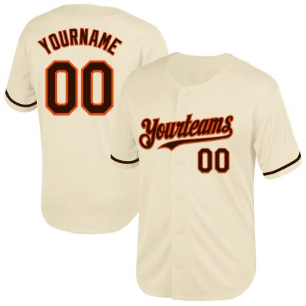 Custom Brown-Orange Throwback Baseball Jersey - Personalized Mesh Design Personalized Cream Brown-Orange Mesh Throwback Baseball