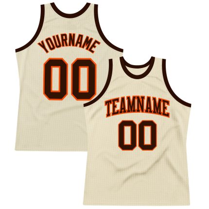 Personalized Brown Orange Throwback Basketball Jersey for Men Personalized Cream Brown-Orange Throwback Basketball Jersey