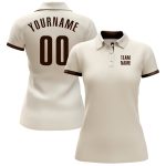 Custom Name and Number Golf Polo Shirt - Personalized Cream Brown Performance Apparel Personalized Cream Brown Performance