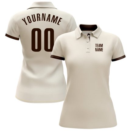 Custom Name and Number Golf Polo Shirt - Personalized Cream Brown Performance Apparel Personalized Cream Brown Performance
