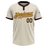 Personalized Cream Brown Pinstripe Gold Softball Jersey Two-Button Unisex Personalized Cream Brown Pinstripe Gold Two-Button