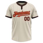 Personalized Unisex Softball Jersey Cream Brown Pinstripe Two-Button Orange Personalized Cream Brown Pinstripe Orange Two-Button