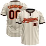 Custom Unisex Softball Jersey with Personalized Name and Number - Cream Brown Pinstripe, Two-Button Orange Design Personalized