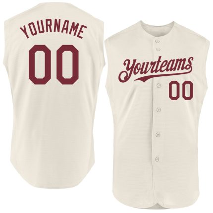 Custom Name Number Baseball Jersey - Personalized Burgundy Cream Sleeveless Authentic Team Apparel Personalized Cream Burgundy