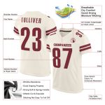 Custom Cream Burgundy Football Jersey Mesh Design Personalized Cream Burgundy Mesh Football Jersey