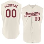 Personalized Burgundy Cream Sleeveless Baseball Jersey for Men and Women Personalized Cream Burgundy Sleeveless Baseball