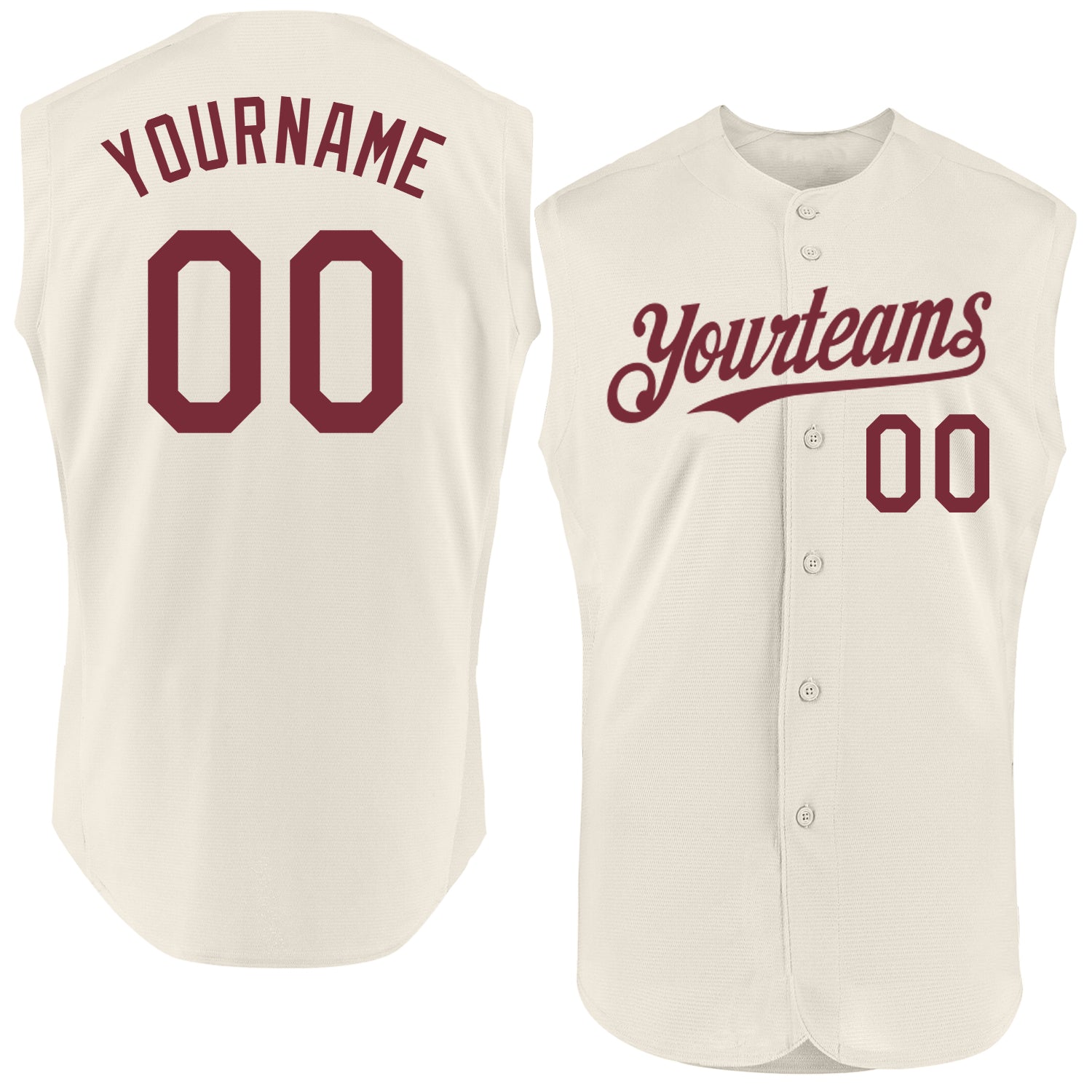 Personalized Burgundy Cream Sleeveless Baseball Jersey for Men and Women Personalized Cream Burgundy Sleeveless Baseball