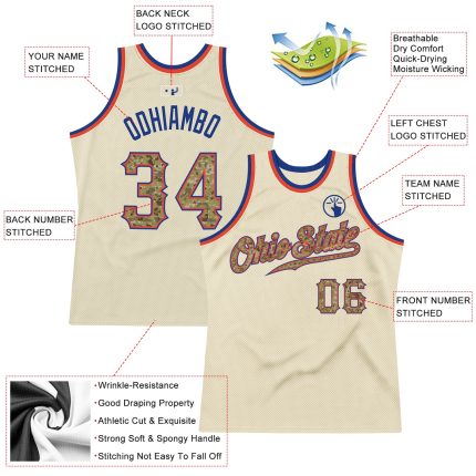 Personalized Cream Camo Royal Basketball Jersey - Throwback Style Personalized Cream Camo-Royal Throwback Basketball Jersey