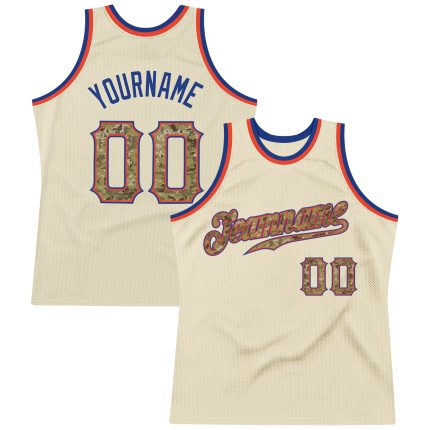 Personalized Cream Camo Royal Basketball Jersey - Throwback Style Personalized Cream Camo-Royal Throwback Basketball Jersey