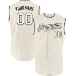 Custom Name and Number Authentic Baseball Jersey - Personalized Cream and Black Sleeveless Team Jersey Personalized Cream