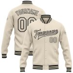 Personalized Cream Black Varsity Letterman Bomber Jacket Full-Snap Personalized Cream Cream-Black Bomber Full-Snap Varsity