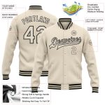 Personalized Cream Black Varsity Letterman Bomber Jacket Full-Snap Personalized Cream Cream-Black Bomber Full-Snap Varsity