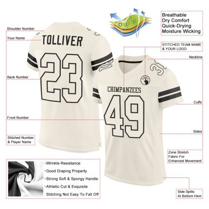 Custom Authentic Football Jersey Personalized Cream Black Mesh Team Name Number Personalized Cream Cream-Black Mesh Authentic