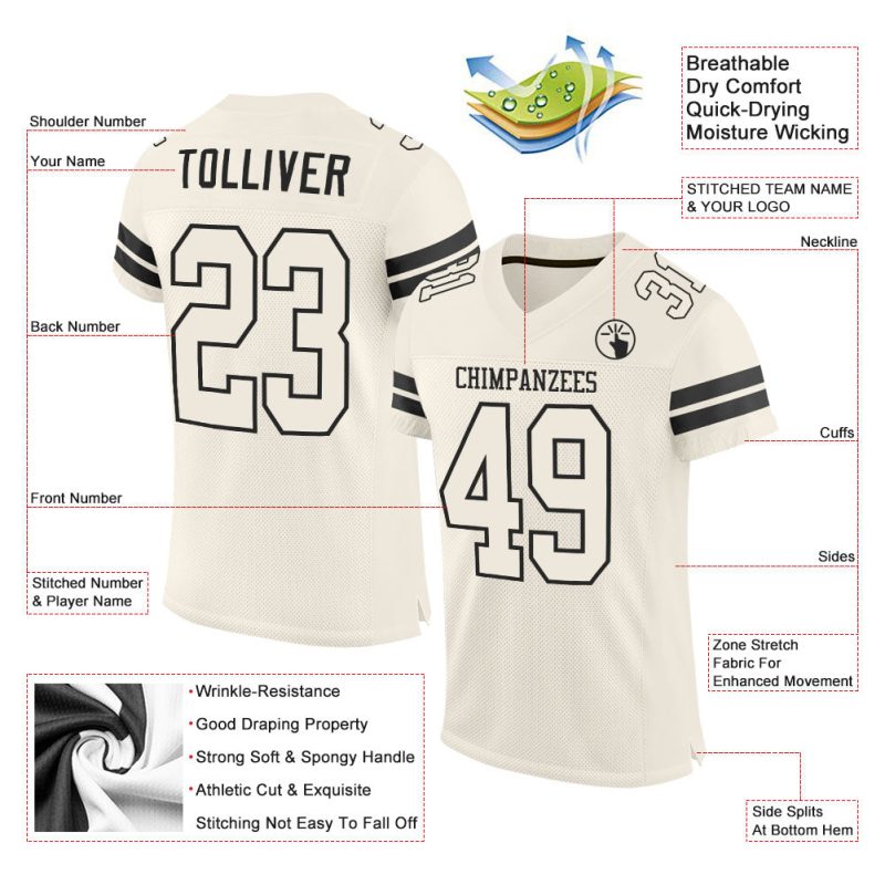 Personalized Cream and Black Mesh Football Jersey for Men and Women Personalized Cream Cream-Black Mesh Football Jersey