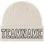 Custom Name and Number Knit Hat - Personalized Cream and Black Stitched Cuffed Beanie Personalized Cream Cream-Black Stitched