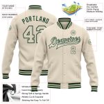 Personalized Cream Green Varsity Letterman Bomber Jacket Full-Snap Personalized Cream Cream-Green Bomber Full-Snap Varsity