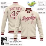 Custom Name and Number Bomber Jacket Cream-Maroon Full-Snap Varsity Letterman Jacket Personalized Cream Cream-Maroon Bomber
