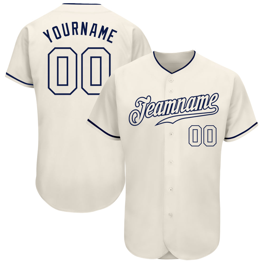 Custom Name and Number Baseball Jersey - Personalized Cream and Navy Authentic Team Apparel Personalized Cream Cream-Navy