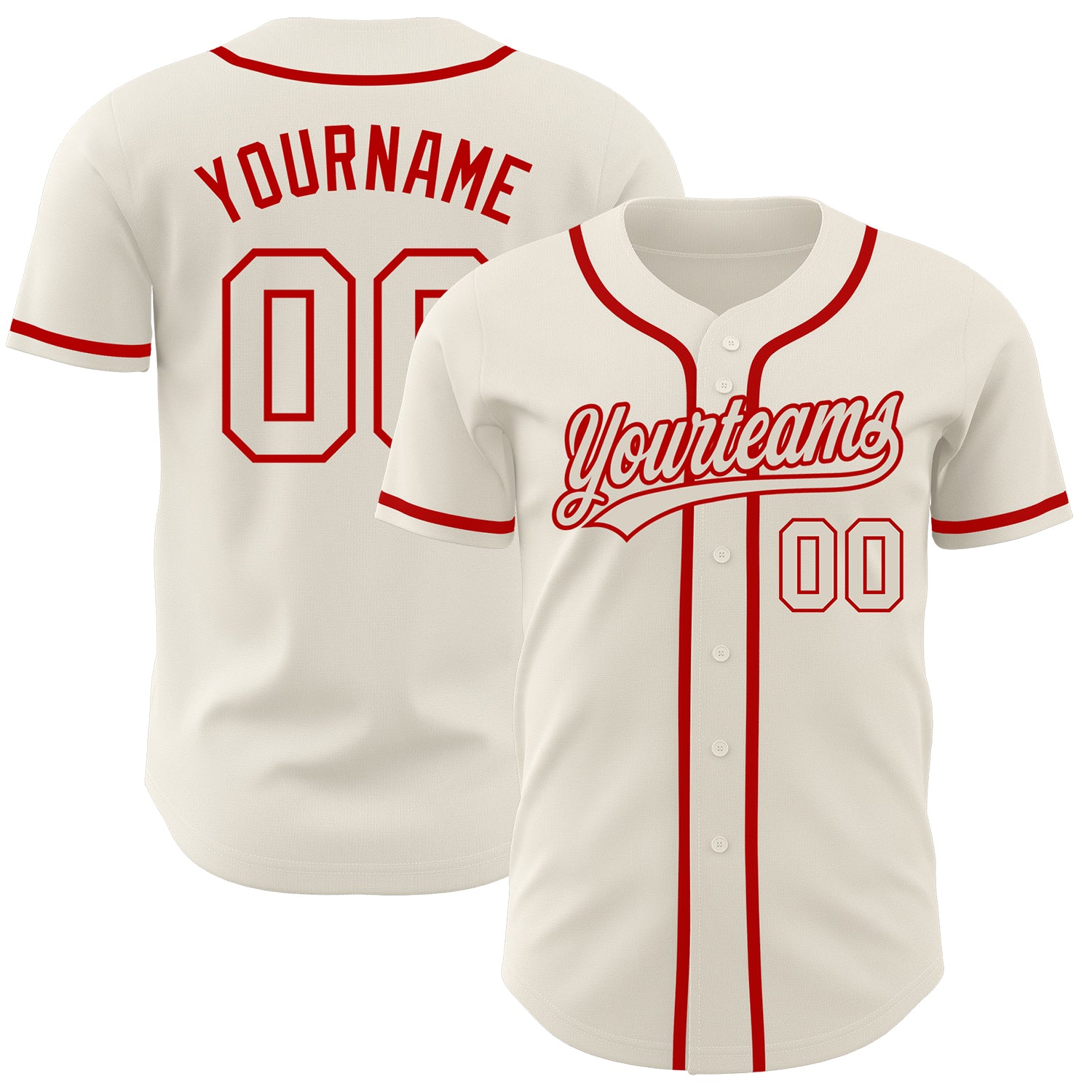 Personalized Authentic Baseball Jersey - Cream and Red Color Design Personalized Cream Cream-Red Authentic Baseball Jersey