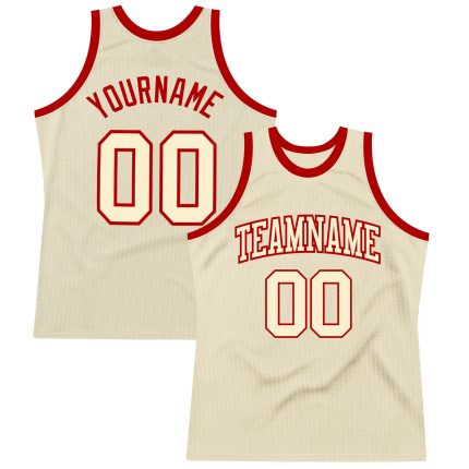 Personalized Custom Basketball Jersey with Team Name & Number - Cream and Red Authentic Throwback Design Personalized Cream