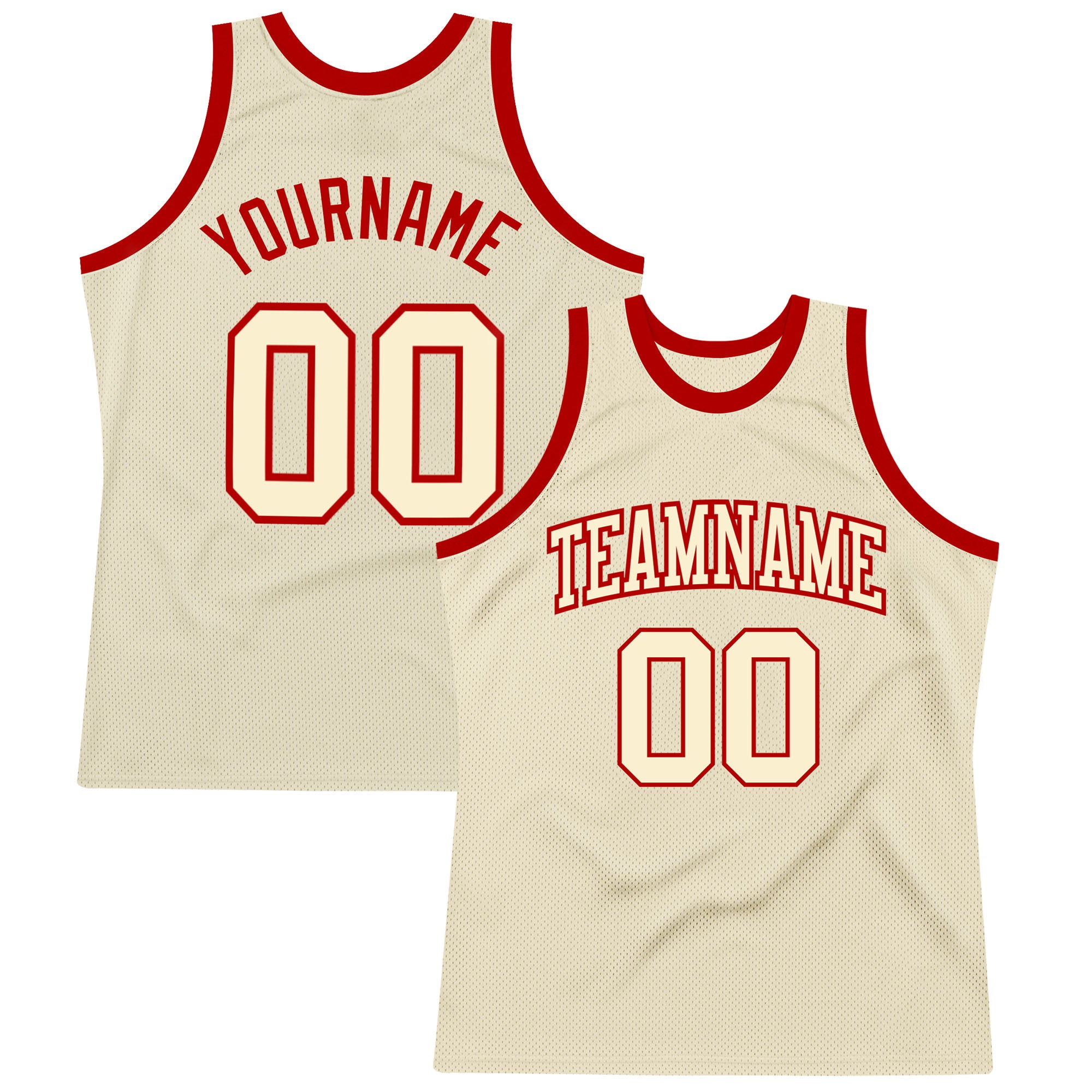 Personalized Custom Basketball Jersey with Team Name & Number - Cream and Red Authentic Throwback Design Personalized Cream